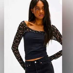 NWT FREE PEOPLE Black Combo Josie Long Sleeve Top SZ: L